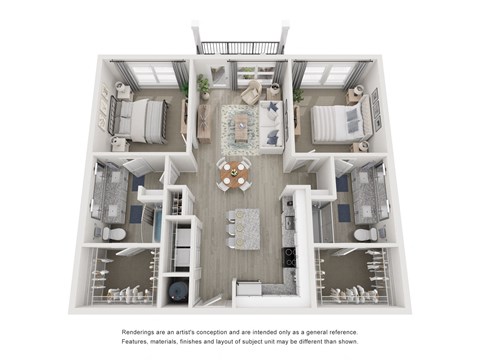 Floor plan for 2 beds, 2 baths, 1144 sqft